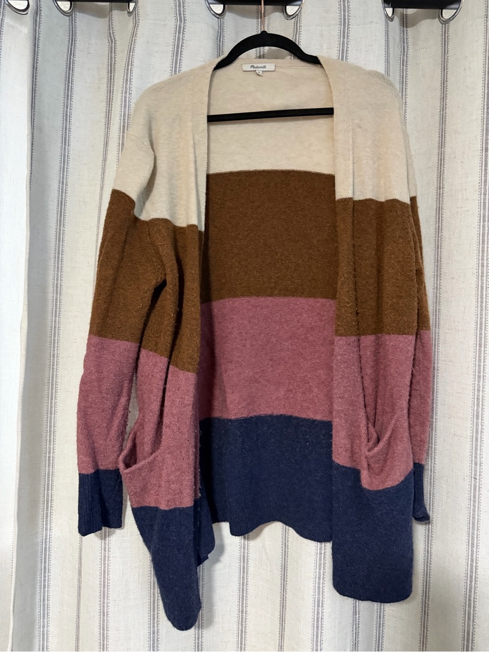 Madewell Striped Open-Front Cardigan in Cream, Brown, Pink and Navy
